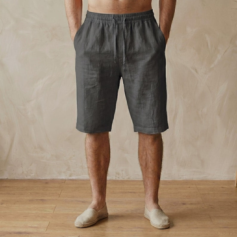 Men’s Cotton Linen Drawstring Shorts – Casual Summer Beach Shorts Lightweight Resort Wear