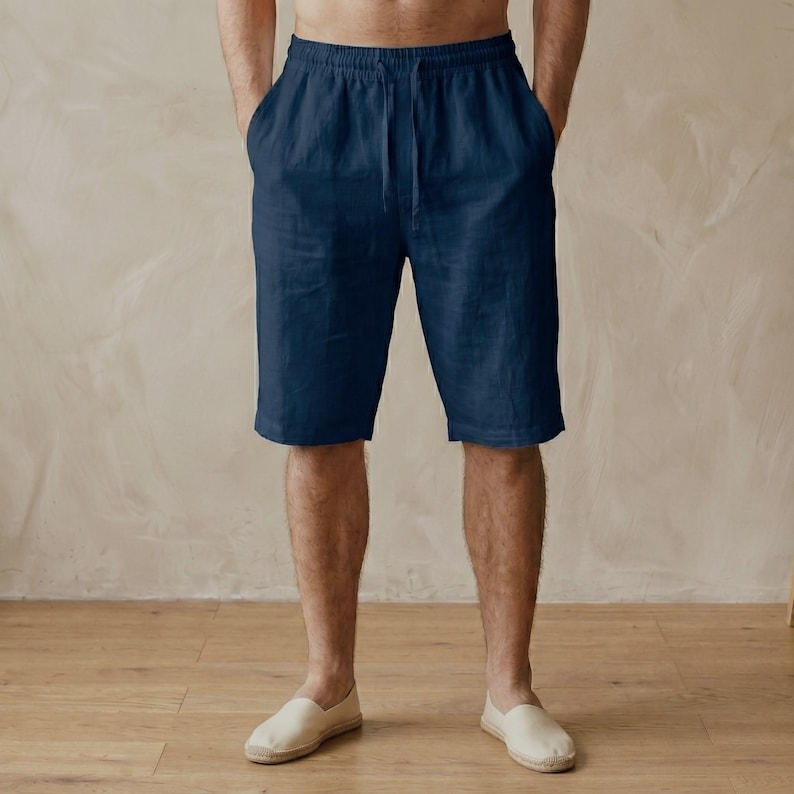 Men’s Cotton Linen Drawstring Shorts – Casual Summer Beach Shorts Lightweight Resort Wear