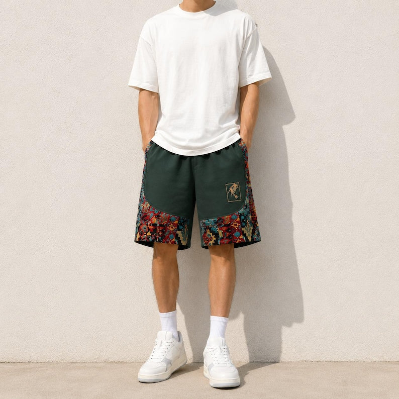 Men's Boho Patchwork Shorts, Tribal Pattern, Relaxed Fit Beach Wear