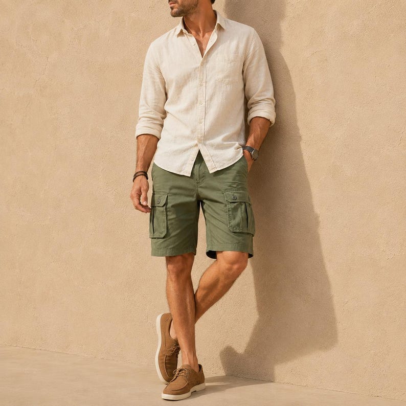 Men's Cotton Cargo Shorts, Relaxed Fit Utility Summer Travel Wear