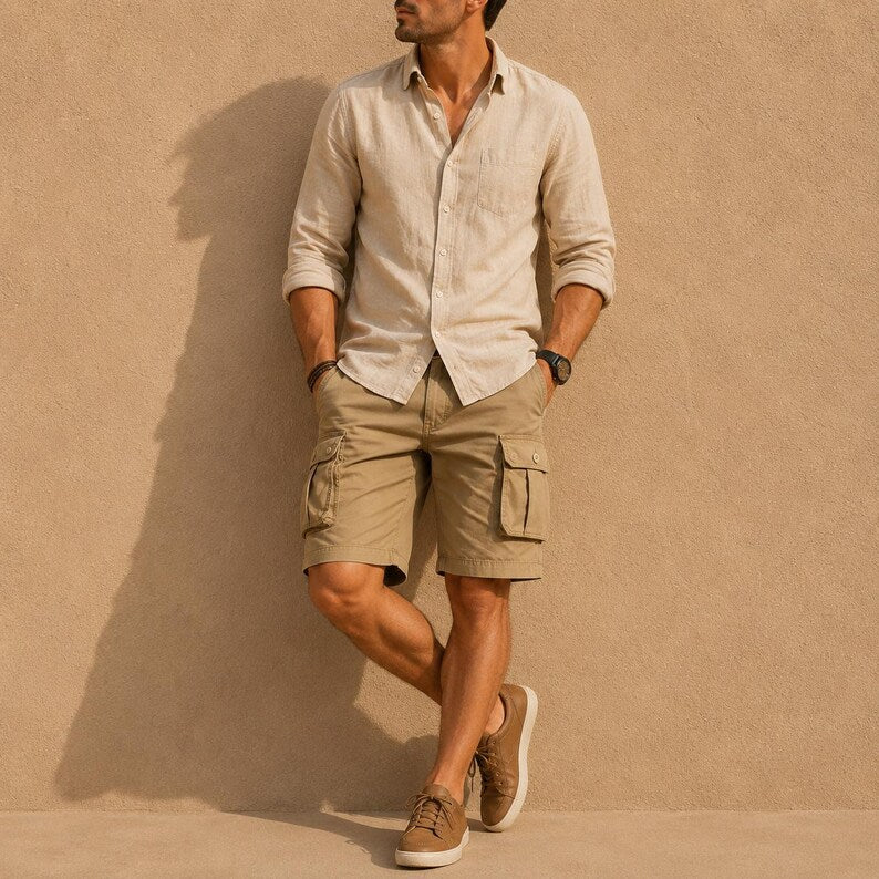 Men's Cotton Cargo Shorts, Relaxed Fit Utility Summer Travel Wear