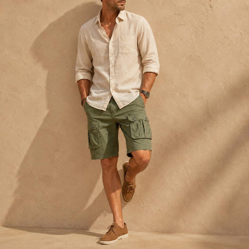 Men's Cotton Cargo Shorts, Relaxed Fit Utility Summer Travel Wear