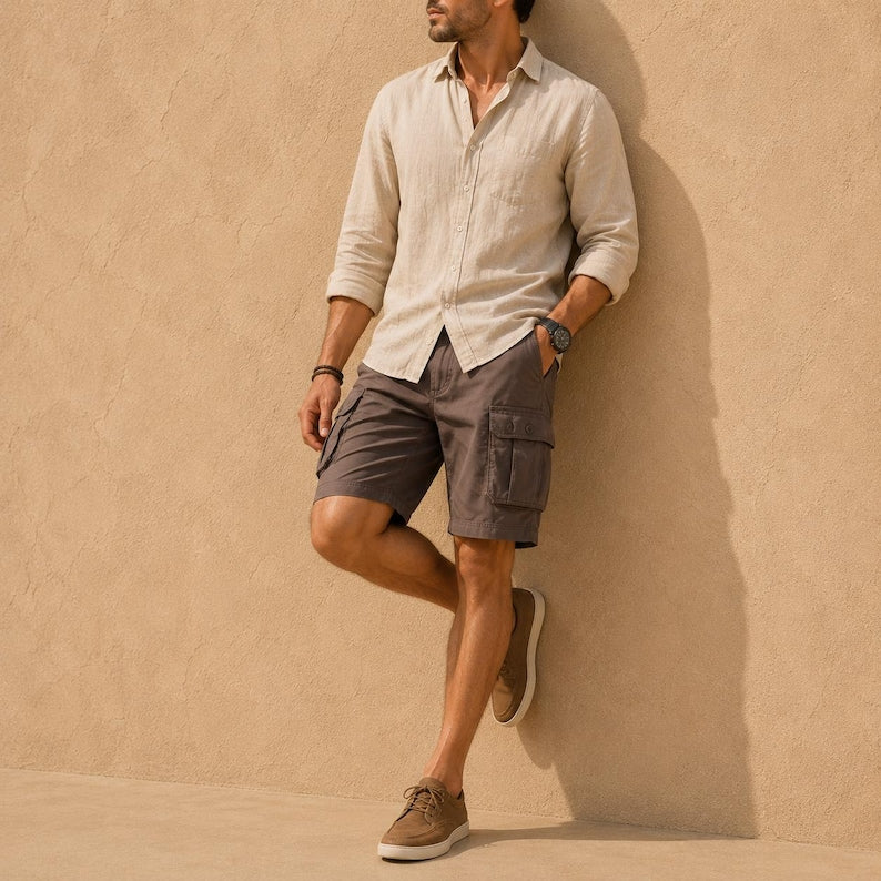 Men's Cotton Cargo Shorts, Relaxed Fit Utility Summer Travel Wear