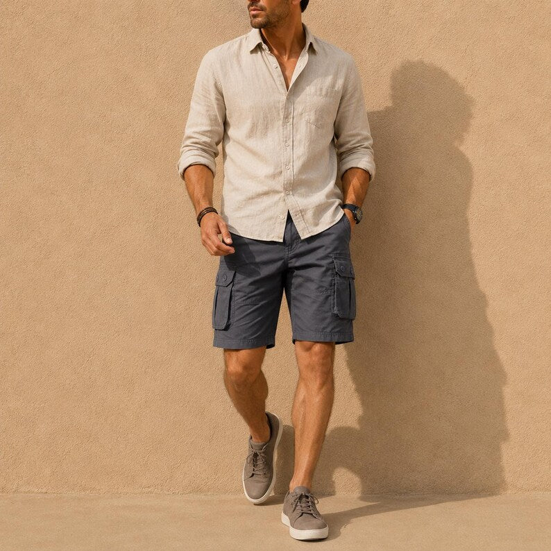 Men's Cotton Cargo Shorts, Relaxed Fit Utility Summer Travel Wear