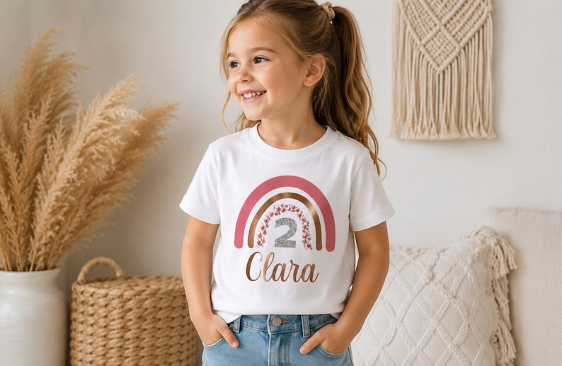 Short-sleeved and long-sleeved girls' rainbow shirt