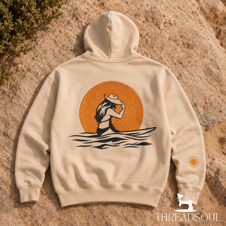 Ocean Embroidered Hoodie, Coastal Nautical Hoodie, Sea Lover Gift